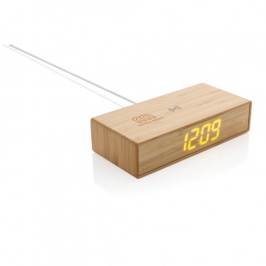 Logotrade promotional gift image of: Bamboo alarm clock with 5W wireless charger